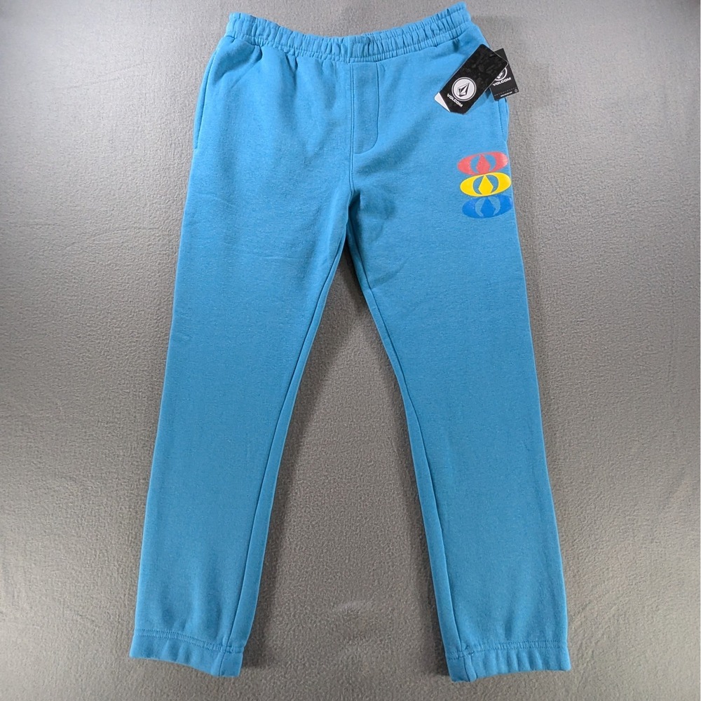Volcom Fleece Pants Boys XL 16 Blue Logo Graphic Joggers EA505VBH8